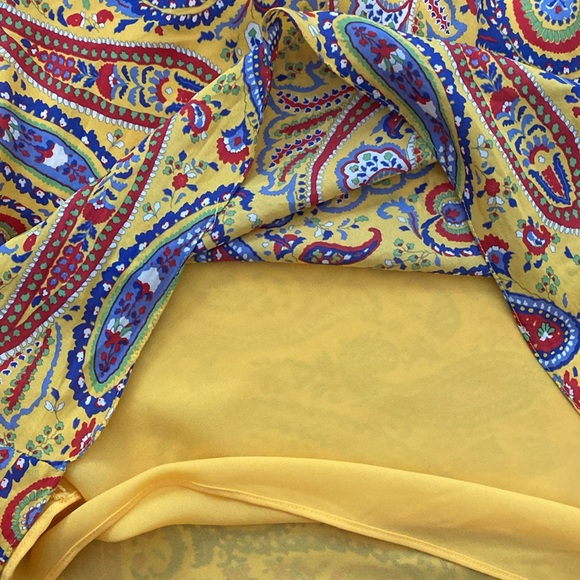 Ralph Lauren Colorful Silk Paisley Keyhole Halter Neck Top Yellow Large Petite - Picture 7 of 9
